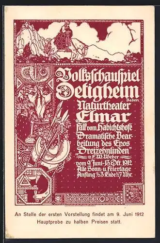 AK Oetigheim /Baden, Volksschauspiel Naturtheater Elmar, Vorstellung Dreizehnlinden 1912