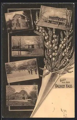 AK Hamburg-Horn, Rauhes Haus, Gasthaus Anker, Gasthaus Bienenkorb und Gasthaus Kastanie