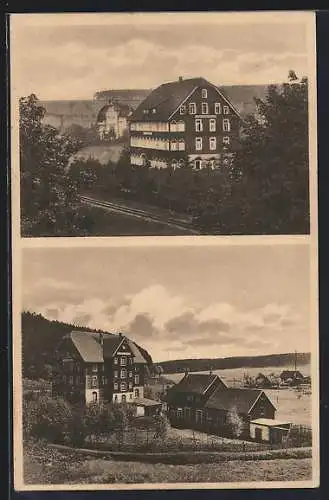 AK Braunlage im Oberharz, Posthotel und Bahnstrecke