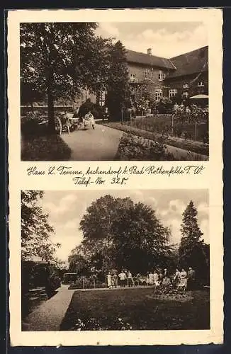 AK Aschendorf b. Bad Rothenfelde, Hotel Haus L. Temme, Garten mit Besuchern