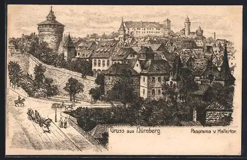 Künstler-AK Nürnberg, Panorama v. Hallertor