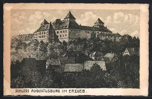 Künstler-AK Augustusburg /Erzgeb., Teilansicht mit Schloss