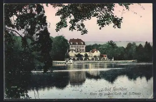 AK Bad Nauheim, Grosser Teich mit Teichhaus