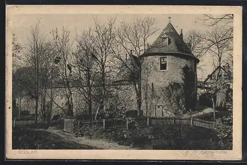 AK Goslar /Harz, Ortspartie mit Mauer, Turm u. Brücke