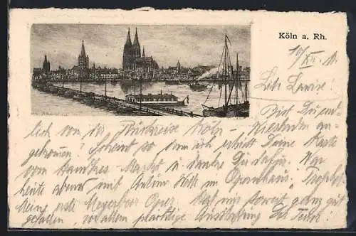 Künstler-AK Köln a. Rh., Rheinpanorama mit Dom