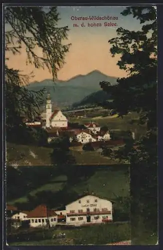 AK Oberau-Wildschönau, Ortstotale mit der Kirche, Dorfer Wirt