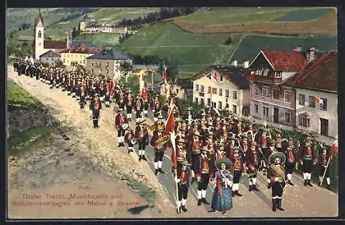 AK Matrei, Tiroler Tracht, Musikkapelle und Schützenkompagnie