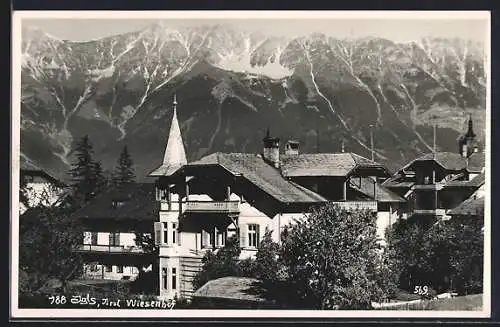 AK Igls, Hotel Wiesenhof gegen das Gebirge