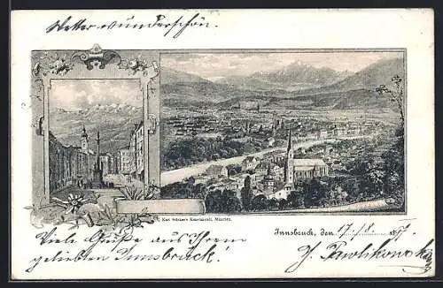 Künstler-AK Innsbruck, Maria Theresienstrasse, Panorama