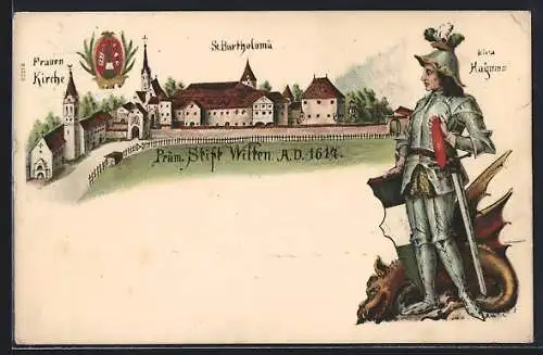 Lithographie Wilten, Präm. Stift, Frauenkirche, St. Bartholomä, Ritter Haignon