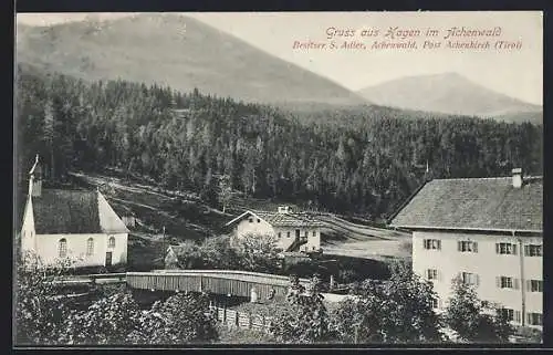 AK Achenkirch, Hagen im Achenwald, Gasthof S. Adler mit Kirche