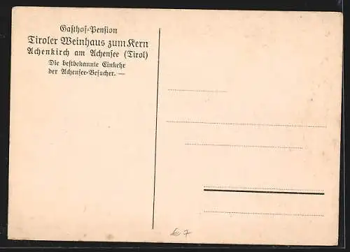 AK Achenkirch am Achensee, Gasthof-Pension Tiroler Weinhaus zum Kern, Gedicht