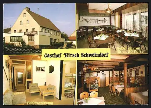 AK Schweindorf, Gasthaus Hirsch, Innenansichten Ferienwohnung und Nebenzimmer