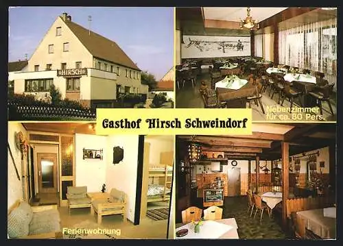 AK Schweindorf, Gasthaus Hirsch, Innenansichten Ferienwohnung und Nebenzimmer