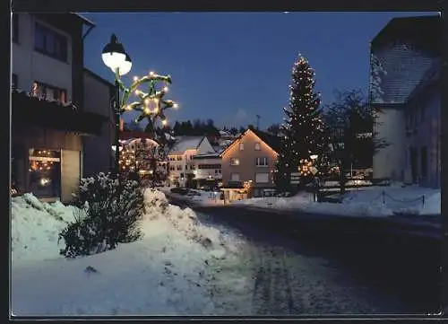 AK Messstetten, Nächtliche Strassenpartie mit Weihnachtsbeleuchtung