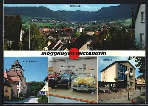 AK Mögglingen /Ostalbkreis, Kath. Kirche, Automuseum und Rathaus