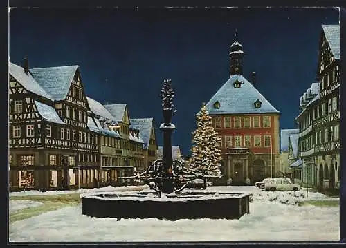 AK Schorndorf / Württ., Marktplatz mit Rathaus im Schnee