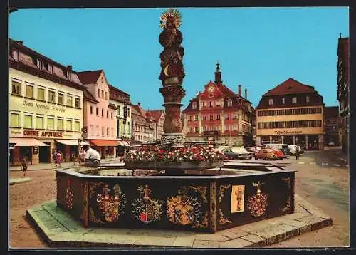 AK Schwäbisch Gmünd, Marktplatz mit Marienbrunnen, Obere Apotheke