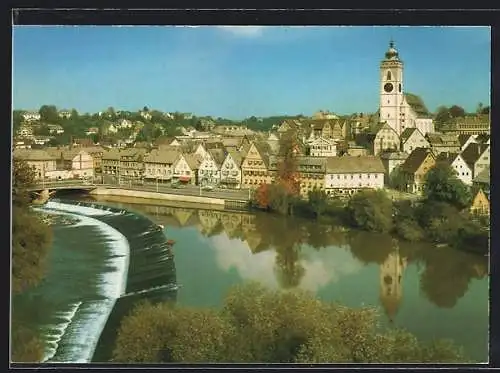 AK Nürtingen a. Neckar, Teilansicht mit Flusspartie