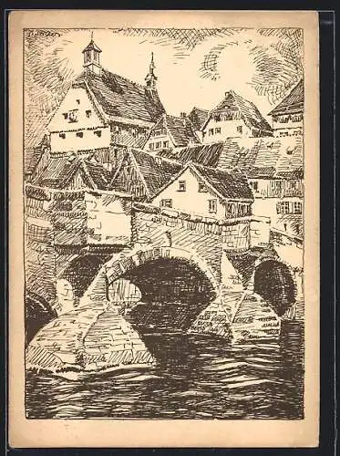 Künstler-AK Besigheim /Enzbrücke, Das schöne Schwabenland, T. u. M. Hiller