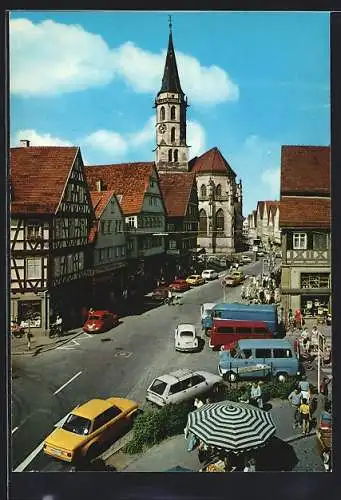 AK Schorndorf /Württ., Gottlieb-Daimler-Strasse und Stadtkirche