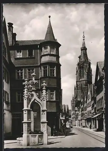 AK Reutlingen, Lindenbrunnen mit Marienkirche