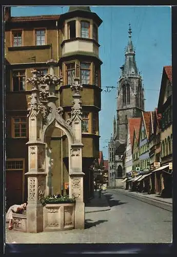 AK Reutlingen, Wilhelmstrasse mit Lindenbrunnen