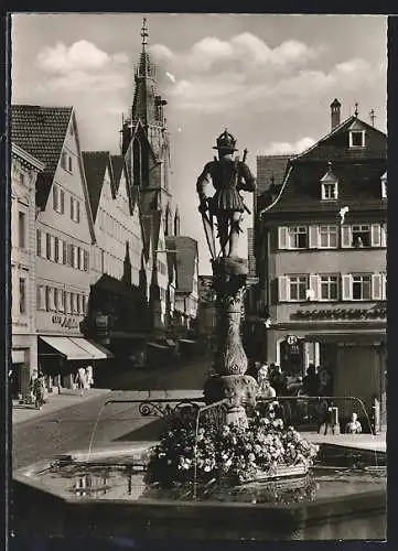 AK Reutlingen, Marktbrunnen mit Wilhelmstrasse