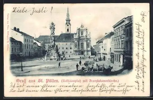 AK St. Pölten, Rathausplatz mit Franziskanerkirche