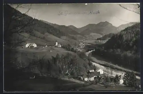 AK St. Georgen am Reith, Ortsansicht mit Berglandschaft