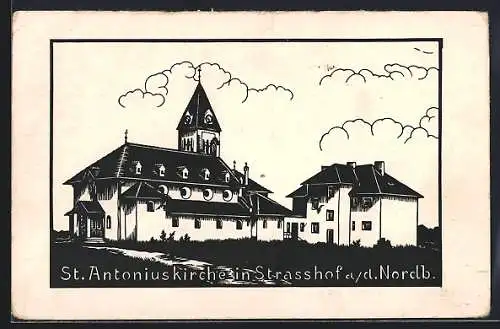 Künstler-AK Strasshof an der Nordbahn, St. Antoniuskirche