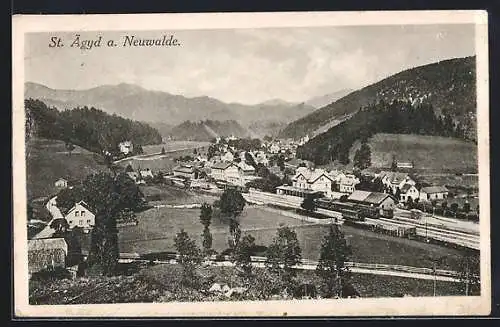 AK St. Ägyd a. Neuwalde, Ortsansicht mit Bahnhof aus der Vogelschau