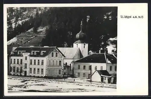 AK St Aegyd a. N., Ortspartie mit Blick zur Kirche