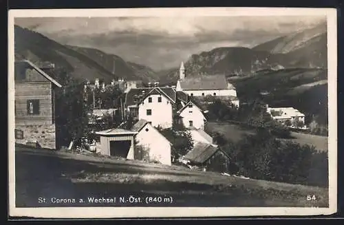 AK St. Corona a. Wechsel, Ortspartie mit Bergpanorama