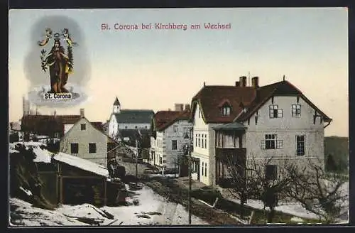 AK St. Corona, Ortsansicht mit Kirche, Marienbildnis