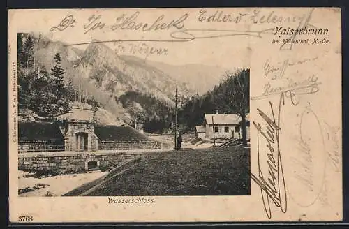 AK Kaiserbrunn im Höllenthal, Wasserschloss mit Berglandschaft