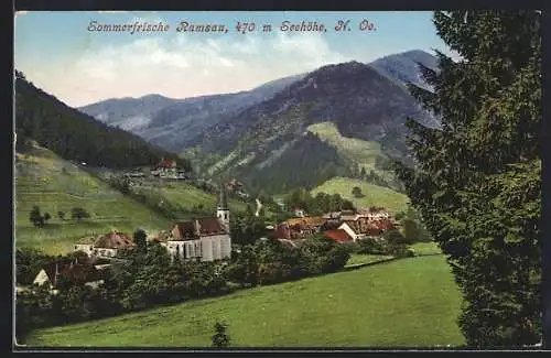 AK Ramsau, Ortsansicht mit Berglandschaft