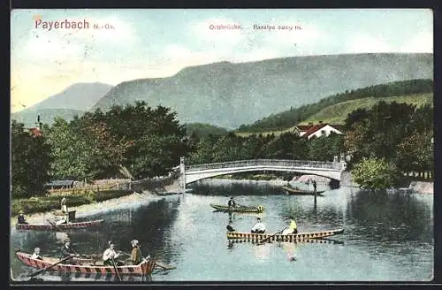 AK Payerbach /N.-Oe., Ortsbrücke mit Blick auf die Raxalpe