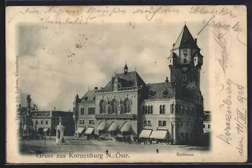 AK Korneuburg, Rathaus mit Restaurant und Dreifaltikeitssäule