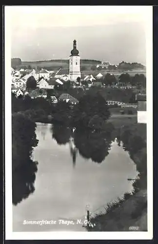 AK Thaya /N. Oe., Blick vom Fluss zur Kirche