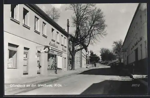 AK Ollersbach an der Westbahn, Strassenpartie mit Kaufhaus und Friseur