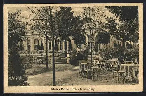 AK Köln-Marienburg, Gasthaus Rhein-Kaffee A. Werther, Gartenansicht mit Familie