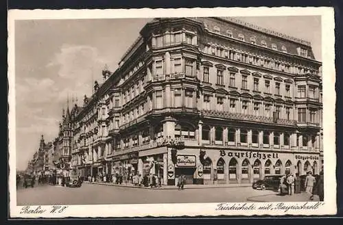 AK Berlin, Friedrichstrasse mit Gasthaus Bayrischzell E. Rehnelt, Ecke Jägerstrasse, Ansicht mit U-Bahn-Eingang