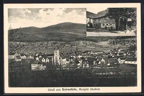 AK Rotenfels /Murgtal, Gasthaus-Metzgerei zum Salmen H. Becherer, Gesamtansicht mit Umgebung aus der Vogelschau