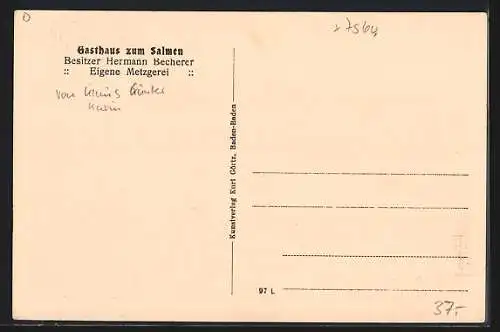 AK Rotenfels /Murgtal, Gasthaus-Metzgerei zum Salmen H. Becherer, Gesamtansicht mit Umgebung aus der Vogelschau