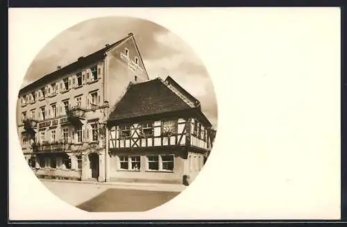 Passepartout-AK Gernsbach bei Baden-Baden /Murgtal, Hotel-Pension zum goldenen Stern u. Hirsch C. Brude, Strassenansicht