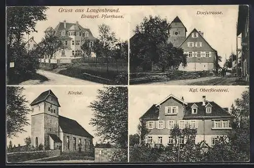 AK Langenbrand / Württ., Evangel. Pfarrhaus, Kgl. Oberförsterei, Dorfstrasse, Kirche