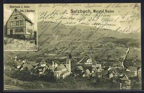 AK Sulzbach /Murgtal, Gasthaus zum Adler J. Bastian, Totalansicht mit Blick auf Land u. Berge