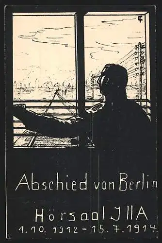 AK Berlin, Hörsaal JIIA 1912-1914, Abschiedsblick aus dem Fenster auf Eisenbahngleise, Absolvia