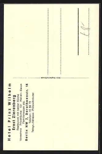 AK Berlin, Hotel Prinz Wilhelm, Dorotheenstrasse 14